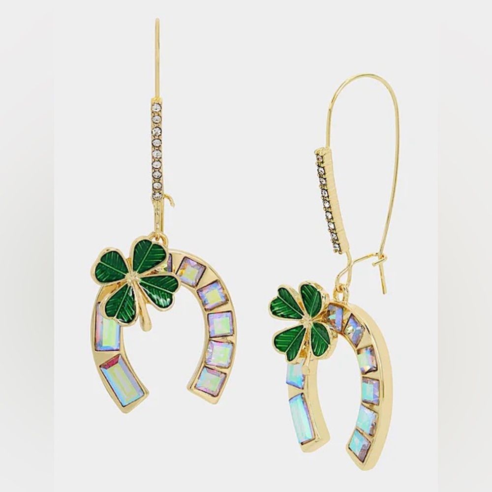 Betsey Johnson Lucking Out Horseshoe Clover Earrings New